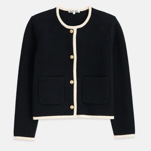 Alex Mill Paris Sweater Jacket Black Knit with Cream Accents and Gold Buttons